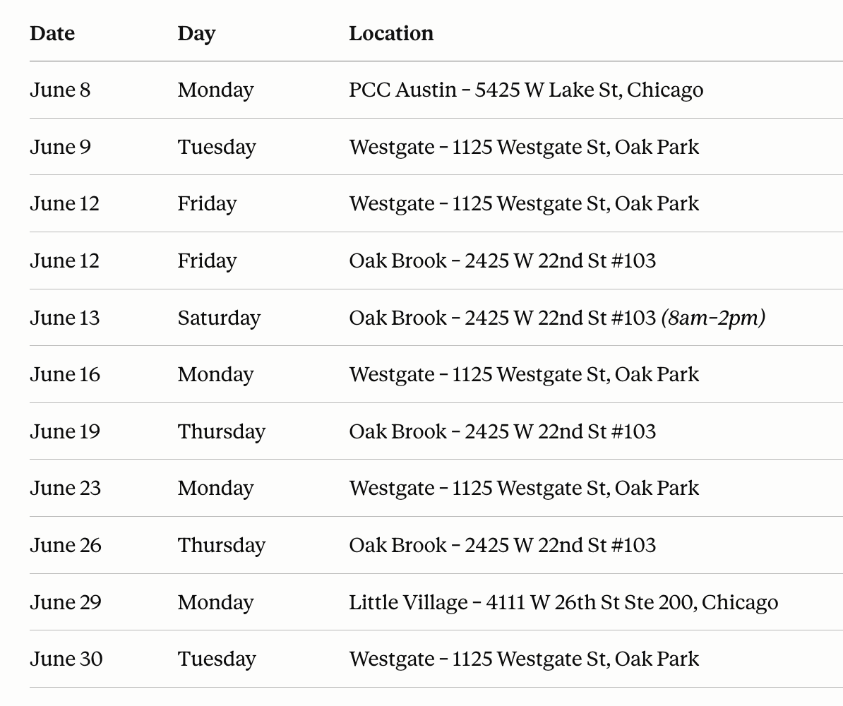 June XRT Available shifts
